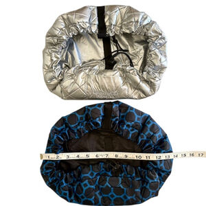 Lay/N/Go Drawstring Cosmetic Travel Bags Lot of 2 Silver and Blue Leopard Print